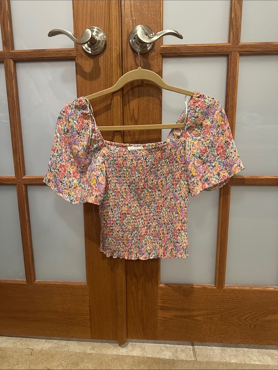 Lush Tops - Lush Floral Smocked Pink Multi Off-Shoulder Crop Top